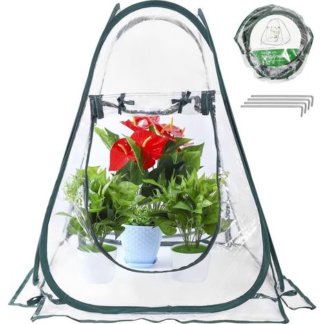 Tienda de cultivo tipo invernadero plegable, mini invernadero de PVC para jardín, cubierta portátil para protección contra el frío (70 x 70 x 80 cm) - con 4 estacas
