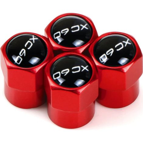 (Rouge) 4 bouchons de valve en aluminium pour pneus de voiture, compatibles avec XC60, XC90, V40, V60, S60L, S80 et XC80 (accessoires auto). (1/5)