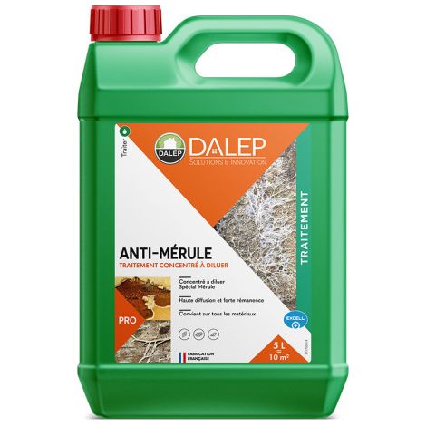 Dalep – Traitement anti-mérule concentré 5L à diluer – Haute diffusion et forte rémanence – Pour bois dur et teck – Application par pulvérisation