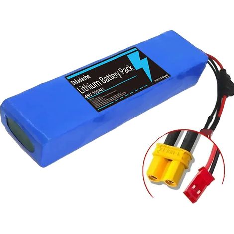 Batería recargable, voltaje nominal de 48 V, tecnología de iones de litio, conector XT30-JST. (1/2)