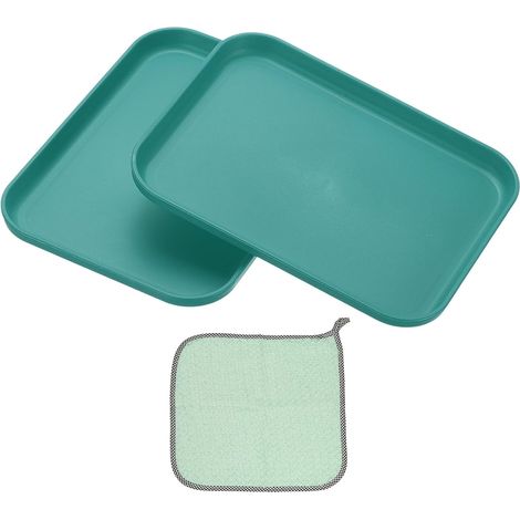 2 Pack Plateau En Plastique 7.9x5.9 Pour Cake Vert Foncé Assiettes Rectangulaires Petits Plateaux Nourriture Assiettes Blé Vaisselle Plateau Dessert Reutilisable Avec Chiffon (1/5)