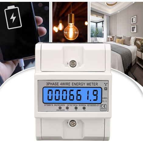 Vieradriger, dreiphasiger Haushaltsstromzähler mit hintergrundbeleuchtetem LCD-Display, DIN-Schienenmontage (kWh), 10–100 A, 230/400 V Wechselstrom (1/5)