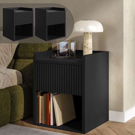 Set di 2 Comodini Nand con Cassetto e Vano Aperto 55x49x39 cm Nero [en.casa] (1/5)