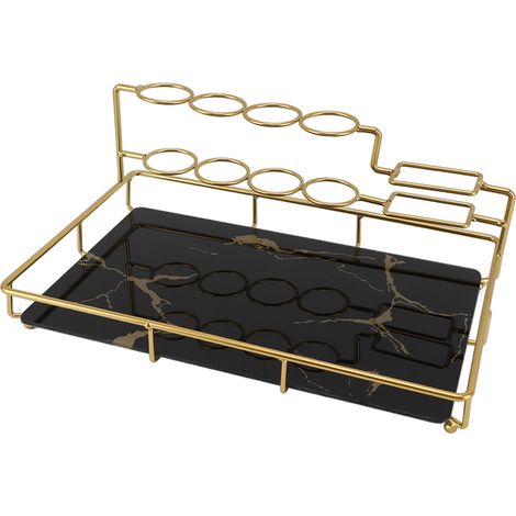 Luxuriöses, elegantes, multifunktionales elektrisches Zahnbürstenhalter-Set, schwarze Steinmaserung, für die Badezimmerablage (1/5)