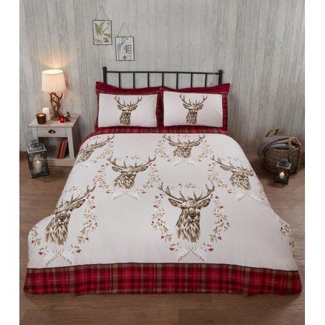 Parure de lit d'hiver en Flanelle 100% Coton brossé avec Housse de Couette Ange Cerf Rouge (1/4)