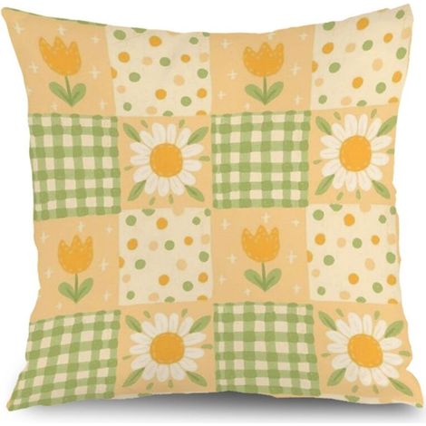 Taie d'oreiller plantes fleurs été, décoration salon chambre,40×40cm (1/5)