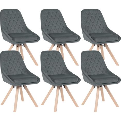 WOLTU Set 6 Sedie per Sala da Pranzo Girevoli. Sedie da Cucina con Gambe in Faggio. Sedie in Velluto. Seduta Imbottita. per Camera da Letto. Soggiorno. Grigio Scuro