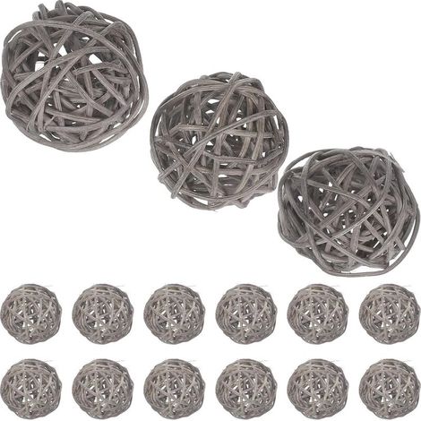 15pièces Boules de Rotin Tressé Décoratives Gris DIY Décoration Suspendue pour Maison Bar Hôtel Crèche Décor de Noël (1/5)