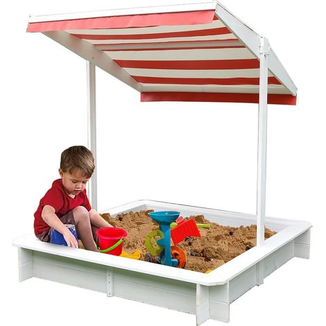 Sandkasten mit Sonndendach Sandkiste Sandbox Holz Spielhaus Holzsandkasten Weiß (1/5)