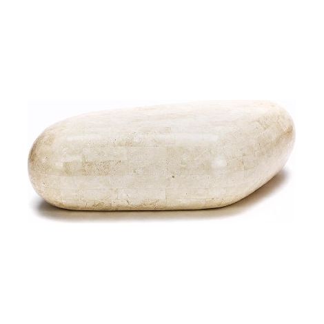 Mesa auxiliar moderna de piedra beige 52 x 98 x 27 cm (1/3)