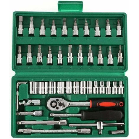 46 pcs 1/4 Pouce Jeu de Douilles Outil de Reparation de Voiture Outils de Cle combinee dynamometrique a cliquet Reparation Automobile