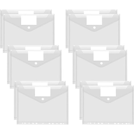 Pack of 12 A4 Clear Document Holders - A4 Size - with 11 Holes and Label Pocket for Organizing Documents (1/5)