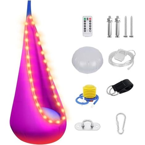 Fauteuil suspendu en grotte, chaise à bascule portable avec LED, siège de balançoire en pod avec coussin gonflable, balançoire à siège suspendu, siège de balançoire en pod max 80 kg pour usage (1/5)