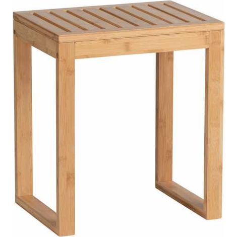 WENKO Sgabello da Bagno in Bambù, sgabello da bagno in legno di bambù, 40x30x46 cm, Marrone (1/5)