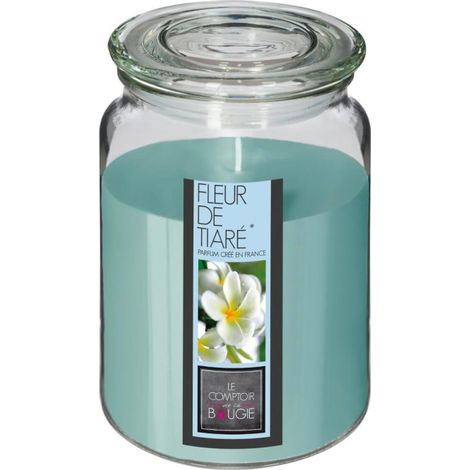Bougie Parfumée en Verre "Couvercle" 510g Fleur Tiaré (1/3)
