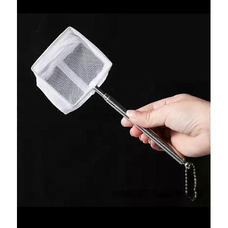 Épuisette carrée pour aquarium avec poignée rétractable, utilisée pour attraper des poissons. (1/4)