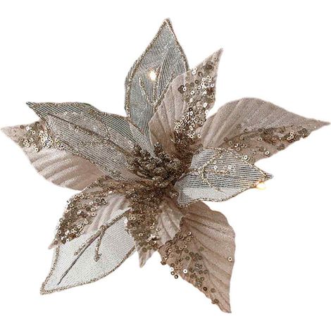 flor de magnolia artificial brillante, 22 cm de diámetro, tallo flexible de 12 cm, poliéster, decoración para árbol de Navidad/boda (1/5)