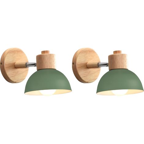 (2X) Applique Murale Rétro 15CM Moderne Applique Murale En Bois Et Métal Lampe Murale Nordique Simple, Angle Réglable, (Vert)