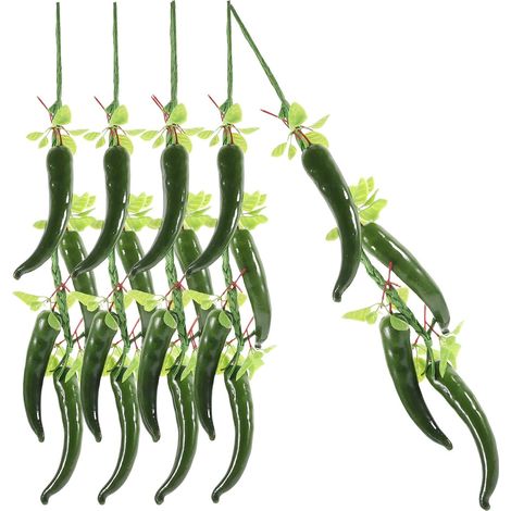 5pcs de Poivrons Artificiels Suspendus Verts en Mousse Réaliste Corde en Chanvre pour Décoration de Jardin et Fête Récolte (1/5)