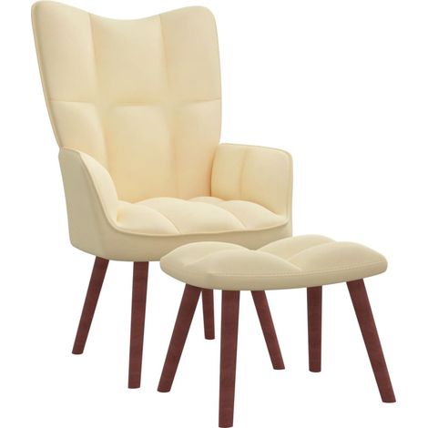 Chaise de relaxation avec repose-pied Fauteuil relax - Blanc crème Velours BonneVie-60537 (1/5)