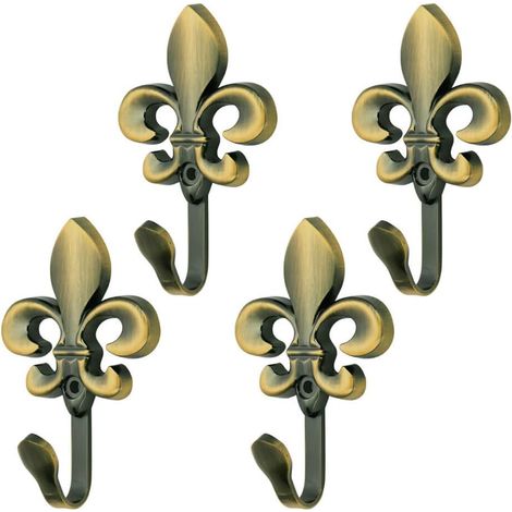 Crochets muraux décoratifs en alliage de zinc pour vêtements, supports de rideaux, lot de 4 vis, forme de fleur
