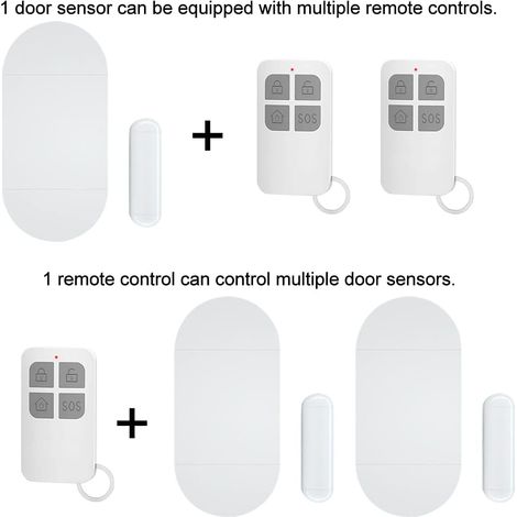2pcs Alarme de porte, Capteur magnétique sans fil, Sirène 130dB, 2 Télécommandes, Sécurité maison