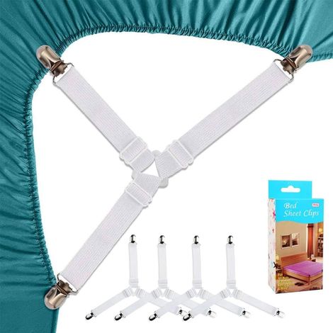 Sangles pour Draps de Lit 4 Pièces Attache Drap Housse Triangle Attache Matelas élastique Tendeur de Draps Réglable Bretelles Sangle pour Matelas (1/5)