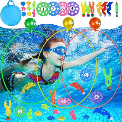 23-piece Diving Toys, Children's Pool Games, Summer Pool Diving Toys for Kids including Diving Rings, Diving Saucer, Diving Diamond, Dolphin, Seaweed etc. (1/5)