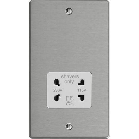 Varilight Dual Voltage Shaver Socket 230V/115V Brushed Silver, Compact Wall-Mounted Bathroom Socket