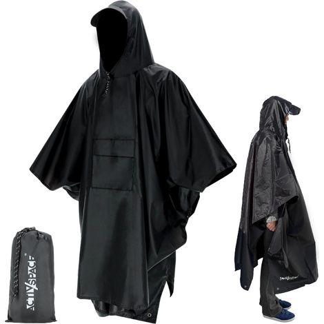 Poncho impermeable con capucha para la lluvia, color negro.
