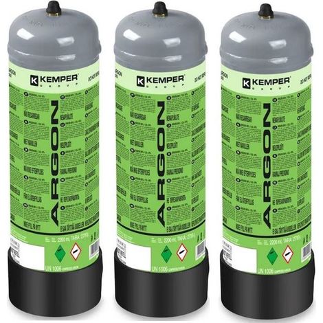 Pack 3 Bouteilles de gaz ARGON PUR 110 Bar 2.2 Litres KEMPER Soudage semi-automatique MIG-Bonbonne gaz Grande contenance Jetable