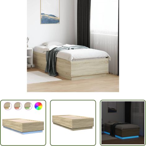 vidaXL Lits LED RVB - Cadre de lit avec LED sans matelas chêne sonoma 90x190 cm (1/5)