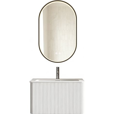 Mueble de baño suspendido con lavabo y espejo LED ovalado 61 cm blanco (1/5)