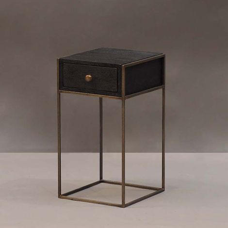 Table de Chevet 1 Tiroir Noir Bois de Manguier 31x35x57cm (1/2)