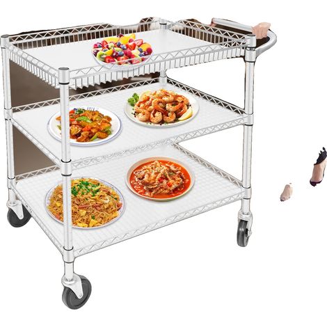 Chariot de Service, Acier au Carbone, 3 Niveaux, Capacité de Charge 150 kg par Niveau, Dimensions 76x46x82,6 cm, 4 Roues Universelles (1/5)