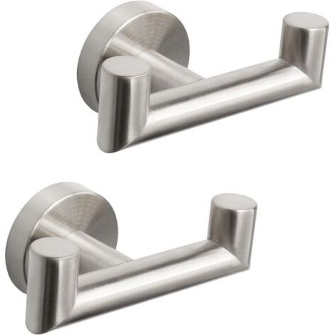 royaluxe-Crochet double pour serviette de salle de bain - Acier inoxydable SUS304, crochet double robuste, pour cuisine et salle de bain, paquet de 2, nickel brossé (1/5)