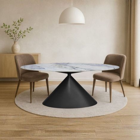 Tavolo ovale fisso Punto con piano effetto marmo con dettagli blu lucido 200x80xH76 cm. (1/5)