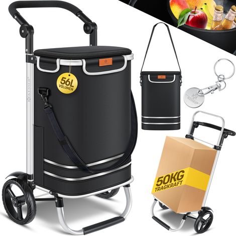 KESSER® Carrello spesa pieghevole con capacità di 56 L e portata fino a 50 kg Carrello spesa e borsa a tracolla 3in3 Nero (1/5)