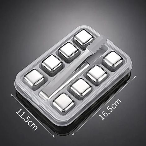 (Argent, 8 pièces, avec clips) Glaçons réutilisables en acier inoxydable, congélation rapide, métal de qualité alimentaire. (1/5)