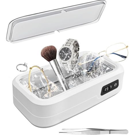 Appareil de nettoyage à ultrasons, appareil lunettes, haute fréquence 49 kHz, nettoyeur à ultrasons avec pince, pratique pour les bijoux, les lunettes, les pièces de monnaie, les têtes de rasoir, nett (1/5)