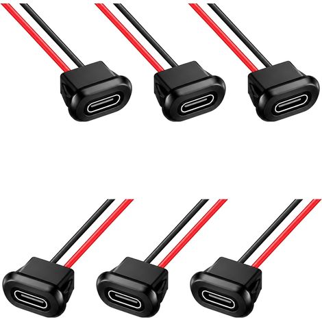 6 Pièces Embases USB C Femelles 3A, Embase USB C à Souder, Type C 2 Fils 20V