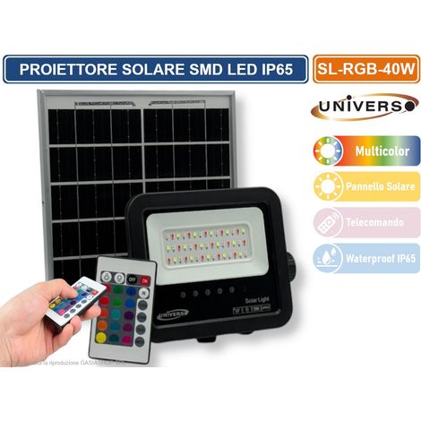 UNIVERSO SL-RGB-40W PROIETTORE FARO SMD LED RGB MULTICOLORE DIMMERABILE CON PANNELLO SOLARE E TELECOMANDO IP65 (1/4)