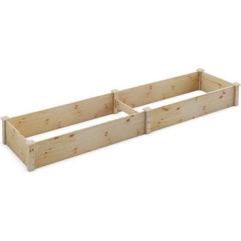 Bac potager surélevé naturel en sapin 240 x 60 x 25 cm avec fond ouvert et drainage, montage facile pour jardin, terrasse et pelouse (1/5)