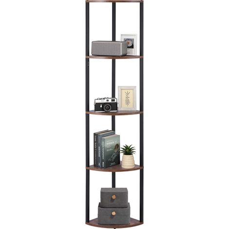 Étagère d'angle à 5 niveaux, hauteur 162,5 cm, bibliothèque du coin avec éclairage LED, meuble de rangement tour avec cadre en métal et étagères en bois, pour chambre, salon, bureau, cuisine (1/5)
