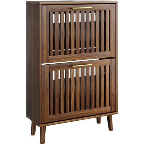 CHICFURN Zapatero 60 cm MDF color nogal, dos compartimentos abatibles para recibidor (1/5)