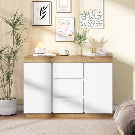 Modernluxe – Commode moderne 3 tiroirs 2 portes – Panneaux de particules E1 – Dimensions 120x40x82 cm – Finition blanche élégante (1/5)