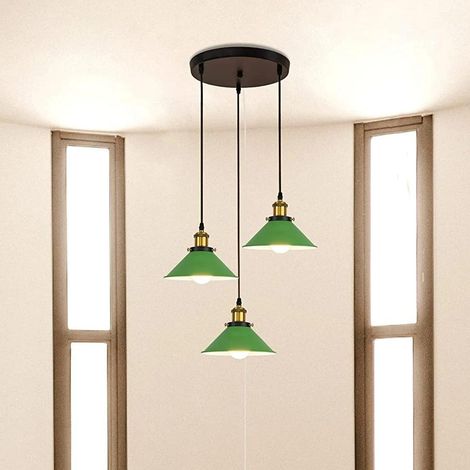 Lustre rétro à trois têtes, lumière chaude, E27, éclairage décoratif, plafonnier de salon, lampe de table pour îlot de cuisine, abat-jour en métal. (1/5)