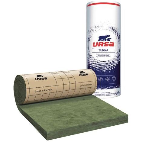 Ursa – 8 rouleaux laine de verre semi-rigide 120mm – Revêtement kraft – Isolation thermique et acoustique – Longueur 2700mm – Largeur 1200mm – Valeur R 3.75 (1/4)