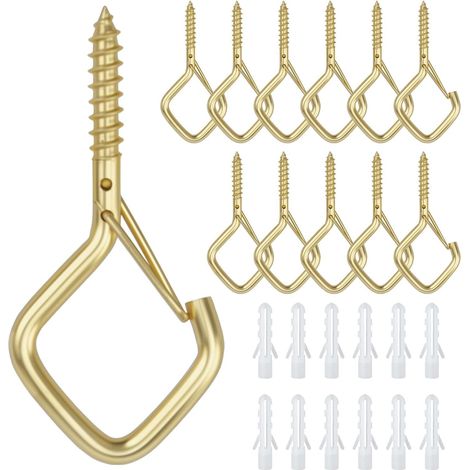 Lot de 12 crochets Q Hanger pour guirlandes lumineuses plafonniers pour plantes carillons éoliens décorations Noël Crochets d Doré (1/5)