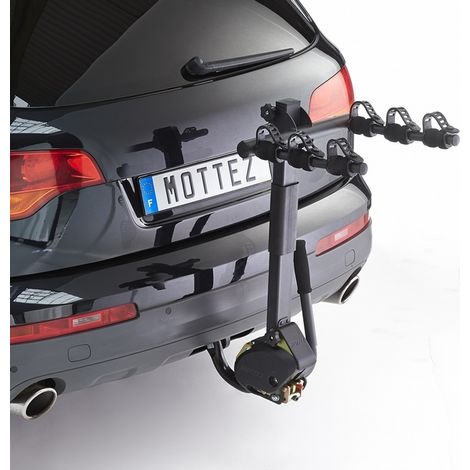 Mottez – Porte-vélo 3 vélos suspendus sur attelage rabattable – Charge max 45 kg – Système de verrouillage instantané – Antivol inclus